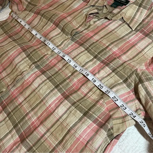 Lauren Ralph Lauren Pink Olive Plaid Linen Shirt – Size 2X Button-Up Top - Picture 8 of 9